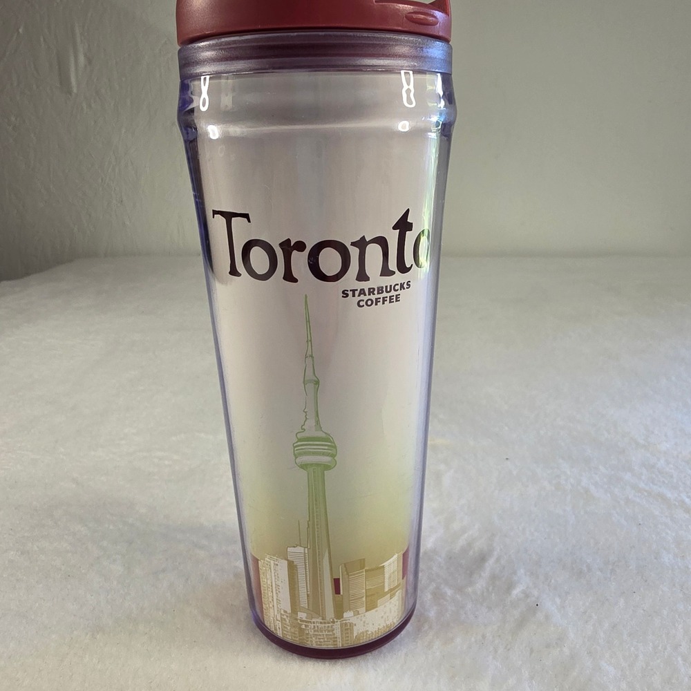 Starbucks Toronto Skyline Global Icon Series Travel Tumbler Mug 12oz 2009 Maroon